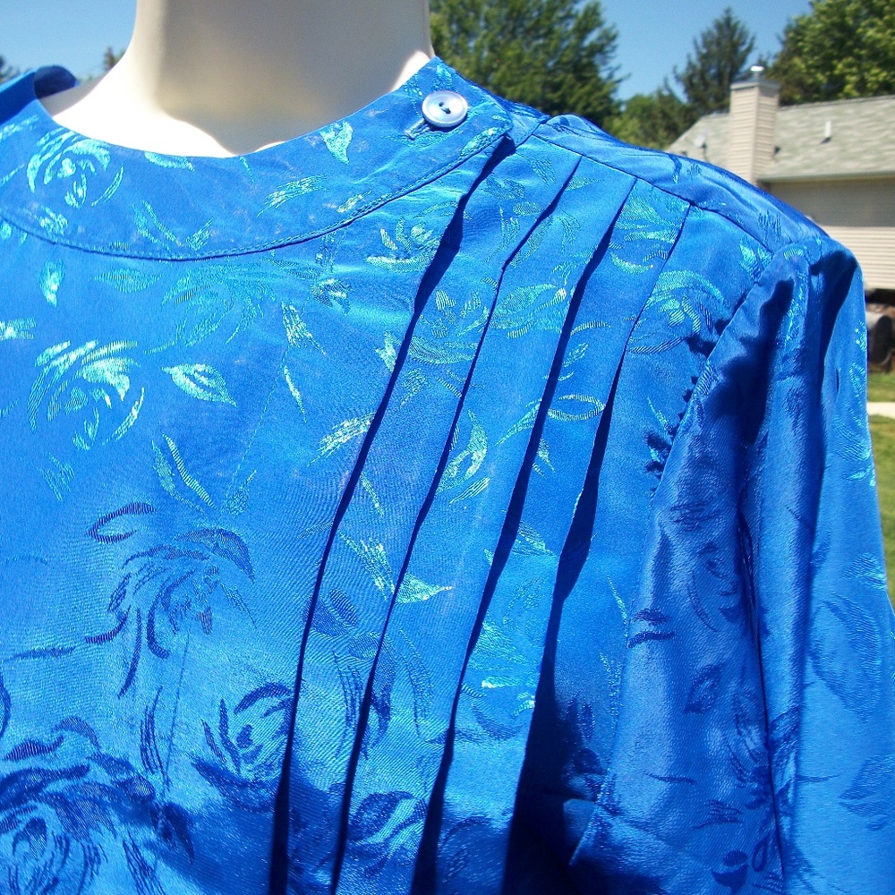 Ashley Hall Blue Pleated Womens Blouse
